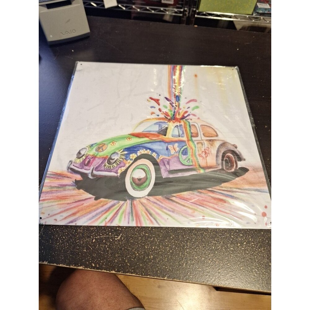 VW Style Multi-Colored Metal Tin Sign 12" x 12" Retro Van Wall Decor Hippie Art